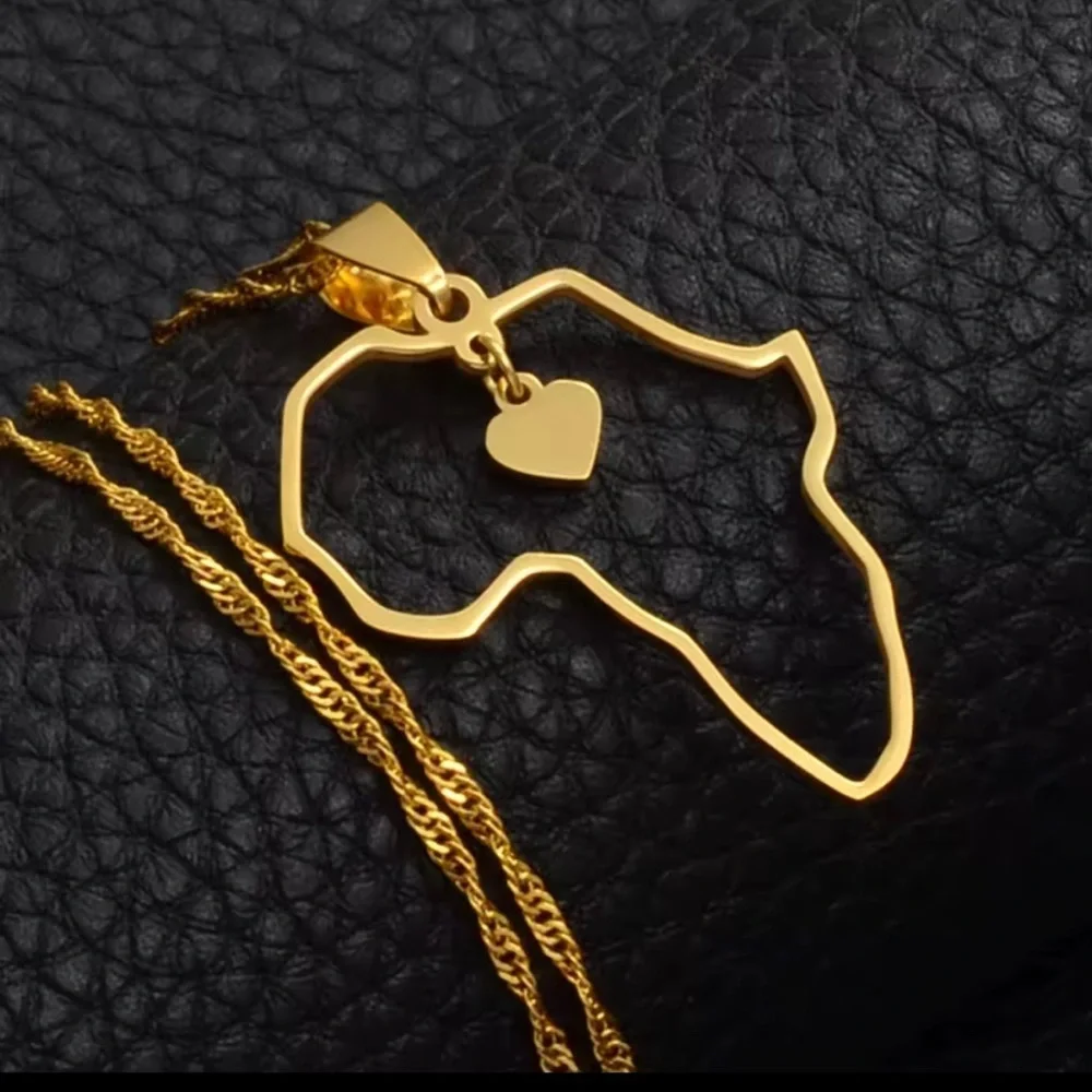 Gold Africa Pendant Necklace 18inch